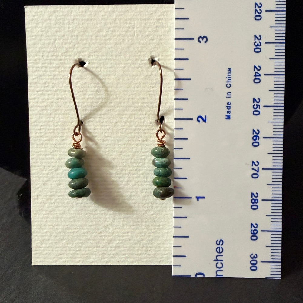 Handmade Turquoise Copper Beaded Drop Earrings Boho Stephanie Aune ArtistJ3009 - Picture 2 of 4